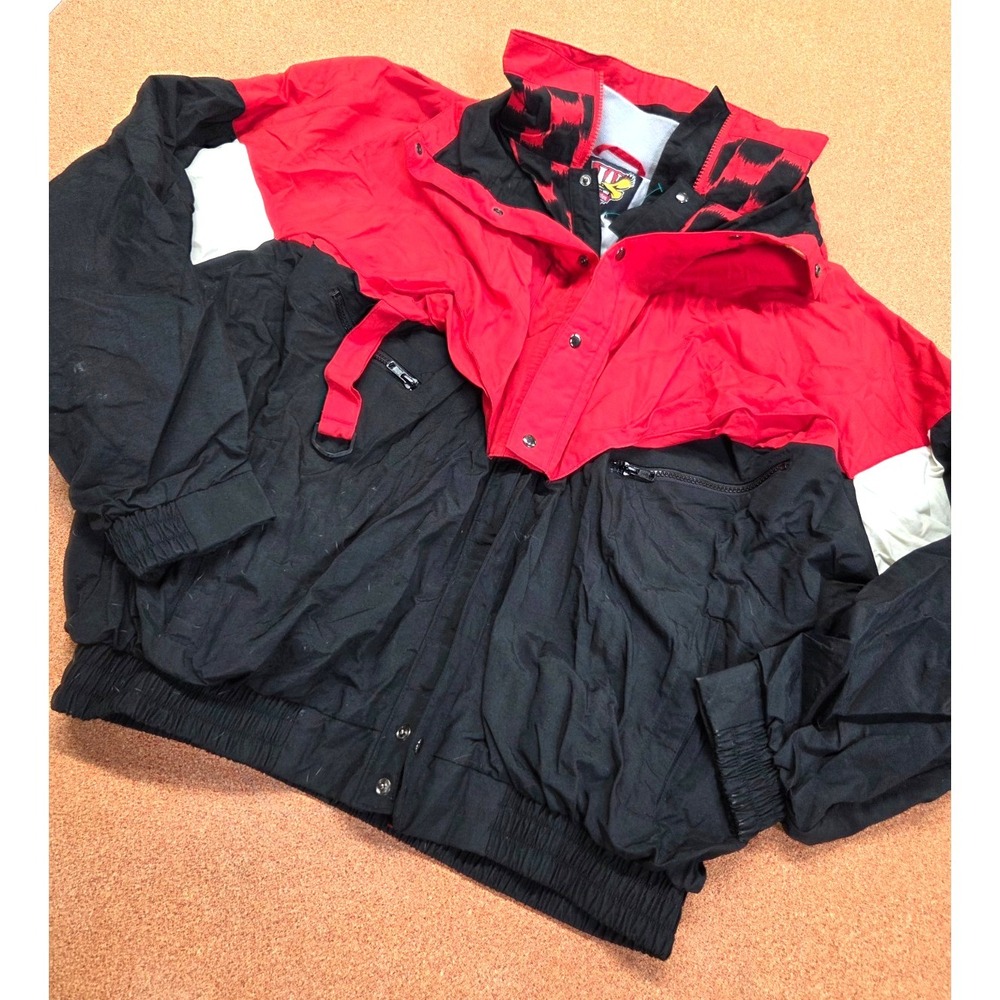 Vintage Winston Cigarettes Eagle Nascar Jacket Coat Black Red XL 90s Colorblock